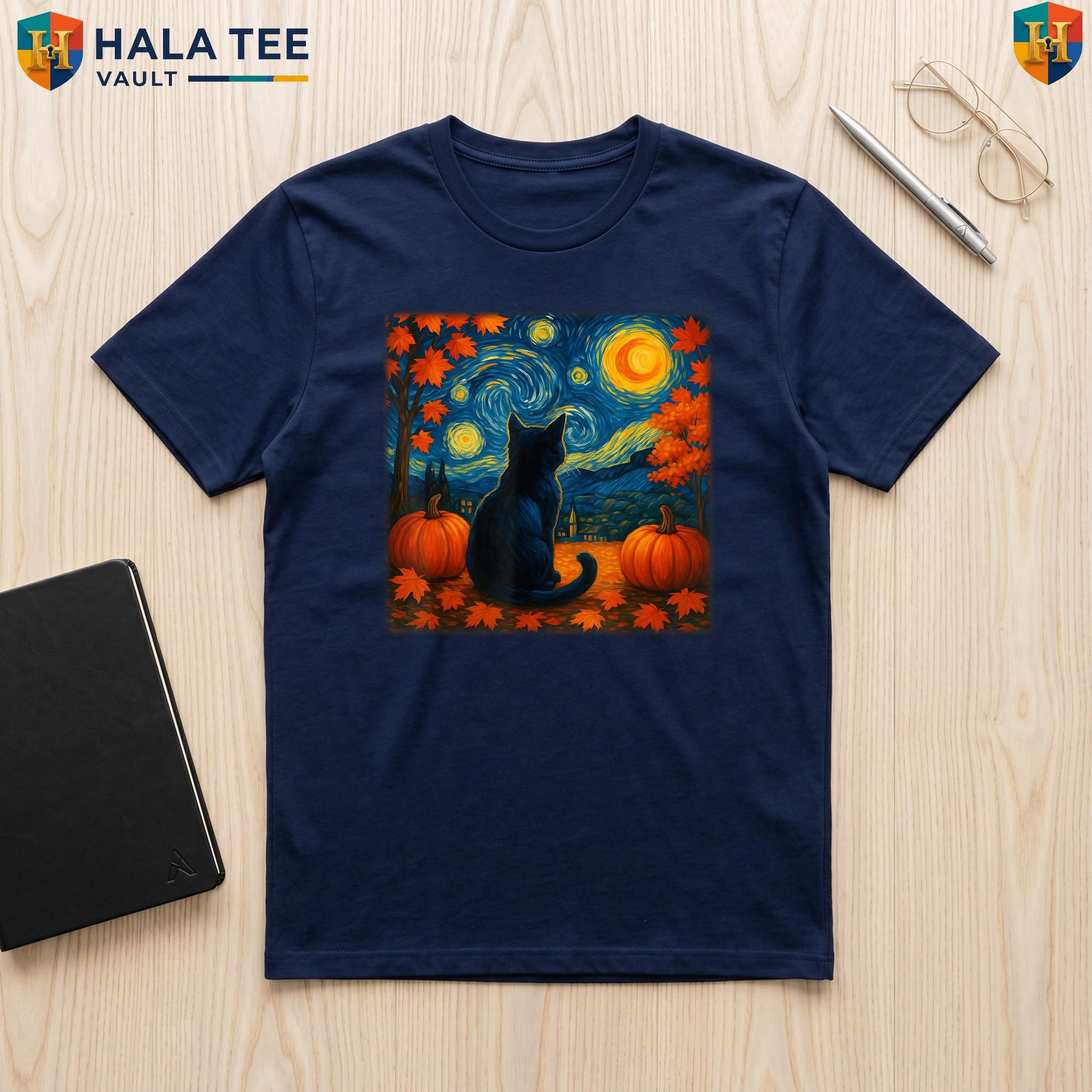 Van Gogh Cat Fall Tee Starry Night Thanksgiving Autumn Pet Lover Art Apparel