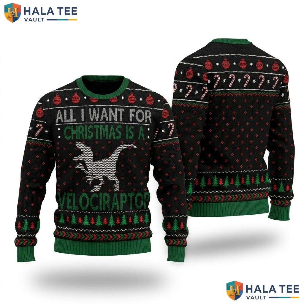 Velociraptor Dinosaur Ugly Christmas Sweater Funny Xmas Holiday