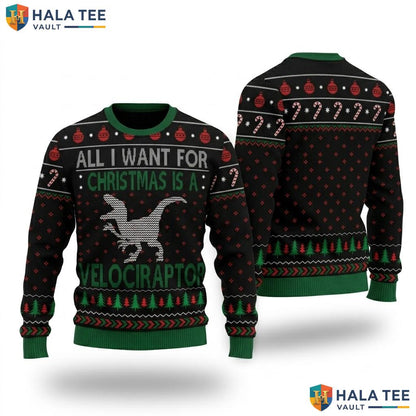 Velociraptor Dinosaur Ugly Christmas Sweater Funny Xmas Holiday