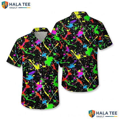 Vibrant Abstract Aloha Shirt Color Splash Print Funky Short Sleeve Button Up