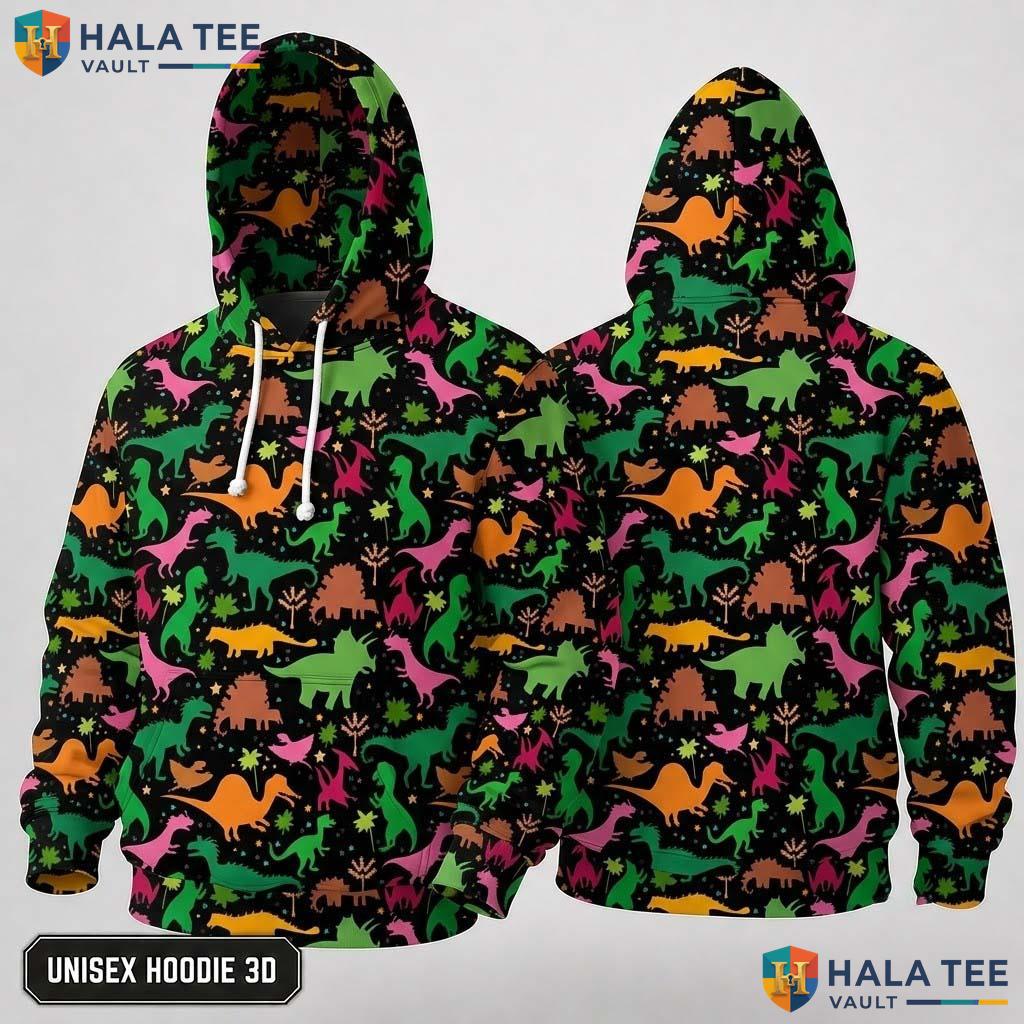 Vibrant Cartoon Dinosaur 3D Hoodie Funny Graphic Apparel Men Women