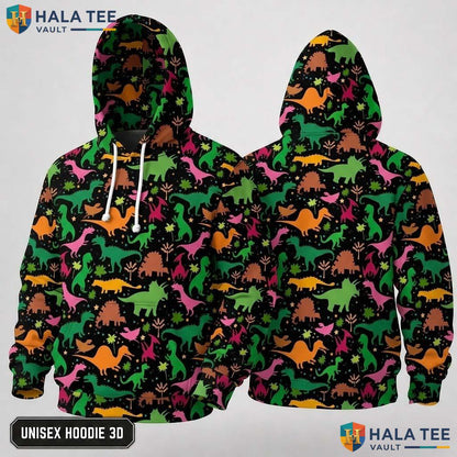 Vibrant Cartoon Dinosaur 3D Hoodie Funny Graphic Apparel Men Women