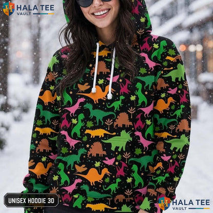 Vibrant Cartoon Dinosaur 3D Printed Hoodie Funny Graphic Apparel Men Women