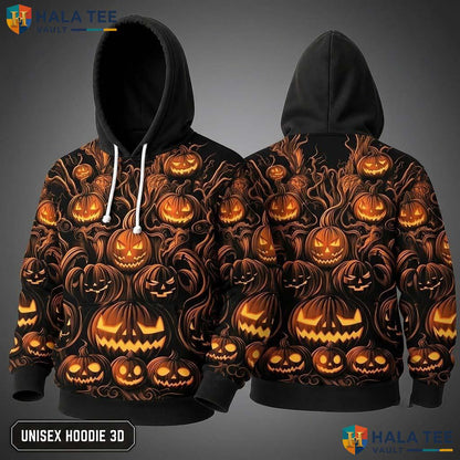 Vibrant Carved Pumpkin Graphic 3D Hoodie Spooky Halloween Fashion Wear