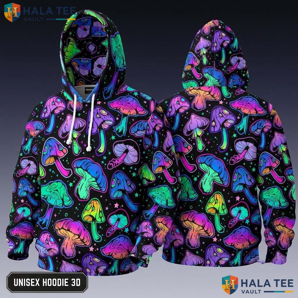 Vibrant Colorful Mushroom 3D Hoodie Playful Graphic Trendy Streetwear