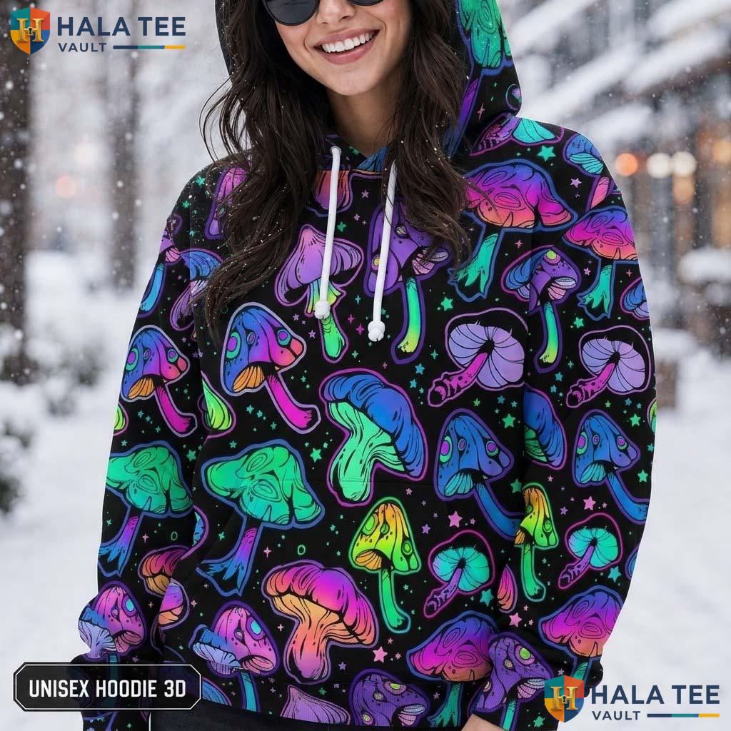 Vibrant Colorful Mushroom 3D Printed Hoodie Playful Graphic Trendy Streetwear