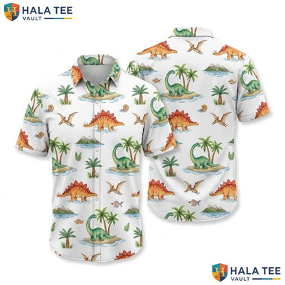 Vibrant Dinosaur Beach Hawaiian Shirt Colorful Tropical Print Kids Adult Top