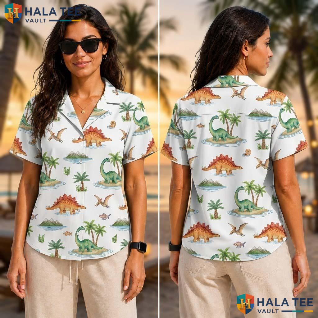 Vibrant Dinosaur Beach Tropical Shirt Colorful Tropical Print Kids Adult Top