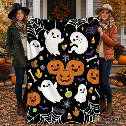 Vibrant Ghost Halloween Blanket Custom Name Cozy Kids Cute Throw