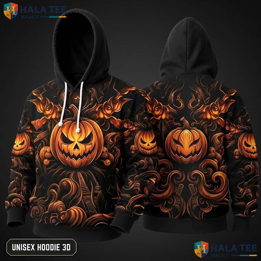 Vibrant Jack O Lantern 3D Hoodie Spooky Pumpkin Graphic Halloween Wear