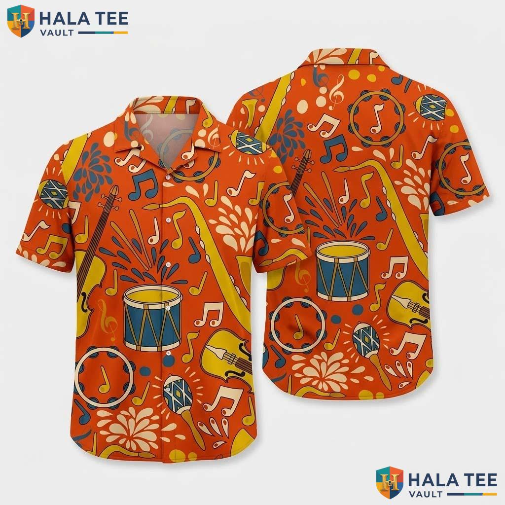 Vibrant Musical Notes Aloha Shirt Fun Casual Button Down Music Lover Apparel