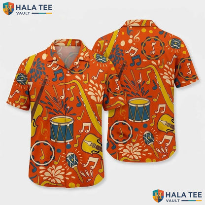 Vibrant Musical Notes Aloha Shirt Fun Casual Button Down Music Lover Apparel