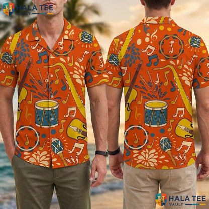 Vibrant Musical Notes Tropical Shirt Fun Casual Button Down Music Lover Apparel