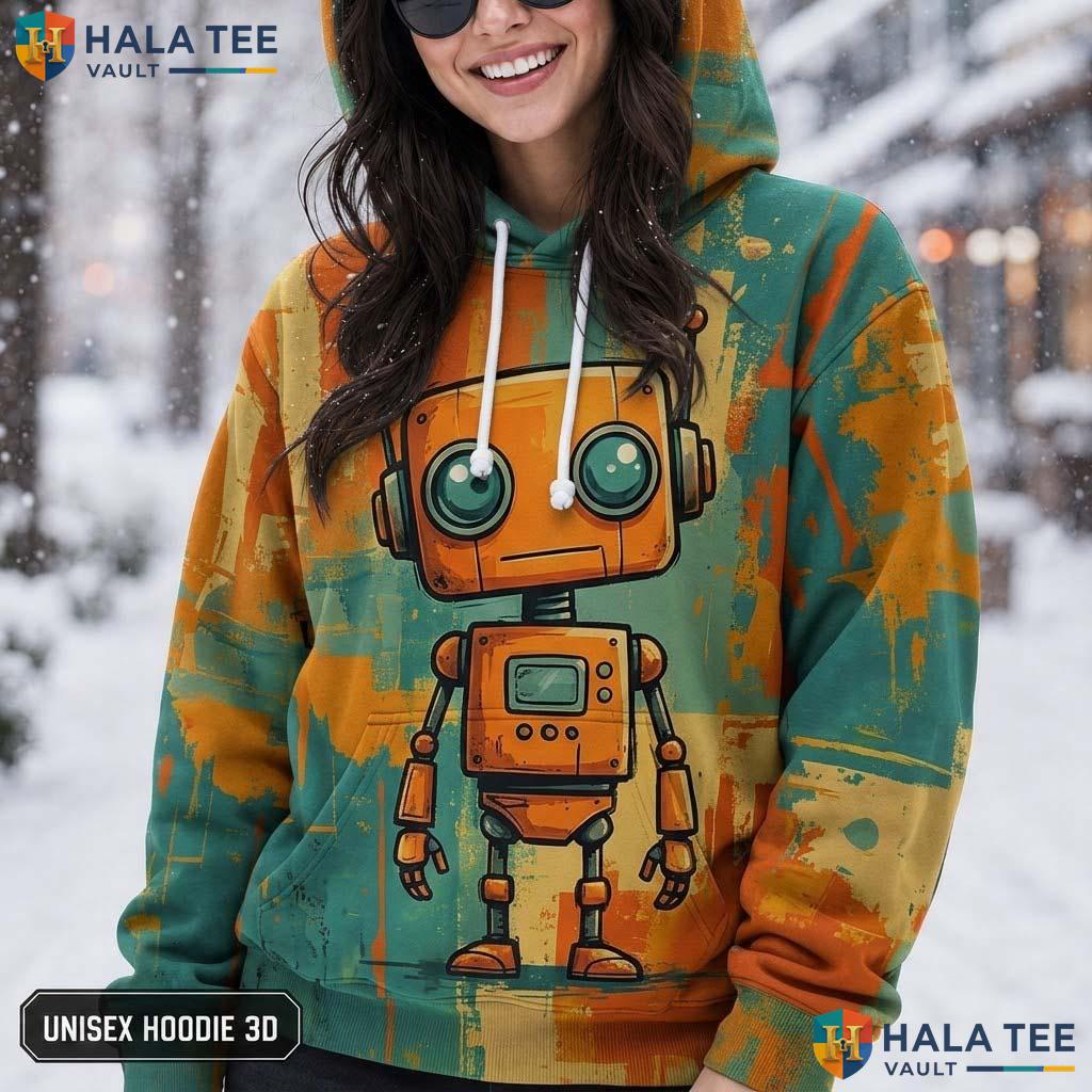 Vibrant Orange Robot 3D Printed Hoodie Cool Graphic Design Casual Streetwear