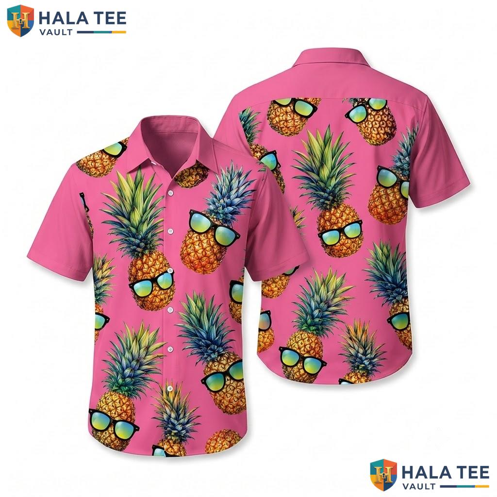 Vibrant Pineapple Sunglasses Hawaiian Shirt Casual Summer Mens Beachwear
