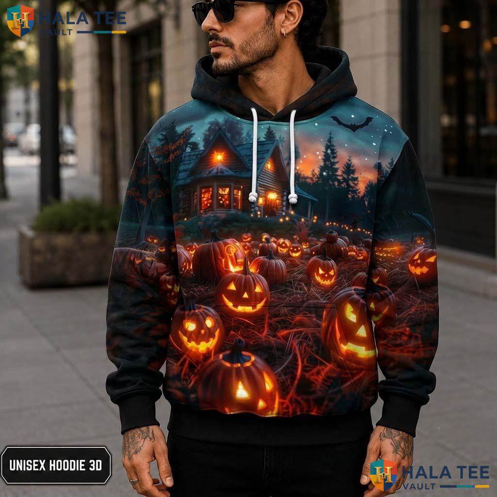 Vibrant Pumpkin Patch 3D Printed Hoodie Spooky Graphic Pullover Sweatshirt