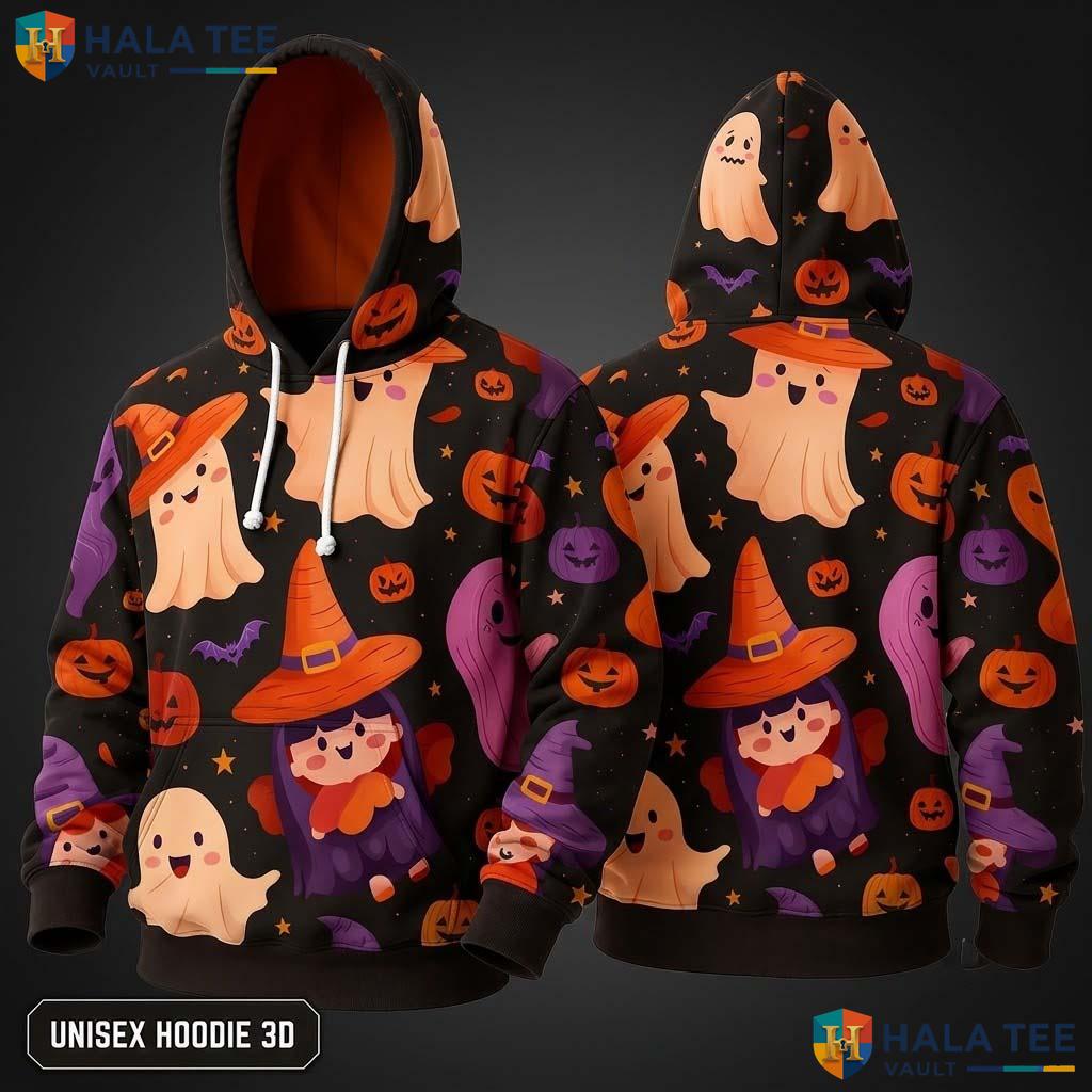 Vibrant Pumpkin Skull Bat 3D Hoodie Playful Graphic Halloween Apparel
