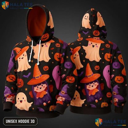 Vibrant Pumpkin Skull Bat 3D Hoodie Playful Graphic Halloween Apparel