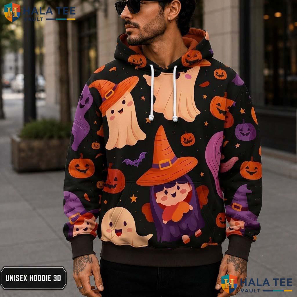 Vibrant Pumpkin Skull Bat 3D Printed Hoodie Playful Graphic Halloween Apparel
