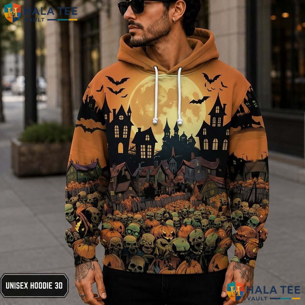 Vibrant Pumpkin Skull Moon 3D Printed Hoodie Cute Graphic Halloween Sweatshirt