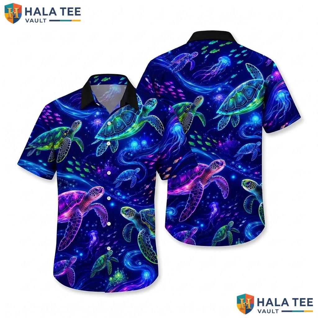 Vibrant Sea Turtle Hawaiian Shirt Casual Summer Button Down Beach Lover Top