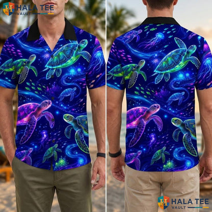 Vibrant Sea Turtle Hawaiian Shirt Casual Summer Button Down Beach Lover Top Adult