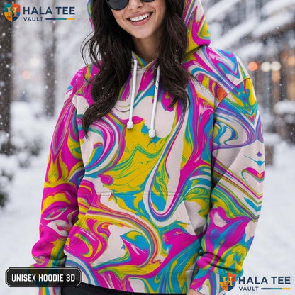 Vibrant Tie Dye 3D Printed Hoodie Colorful Artistic Graphic Casual Streetwear