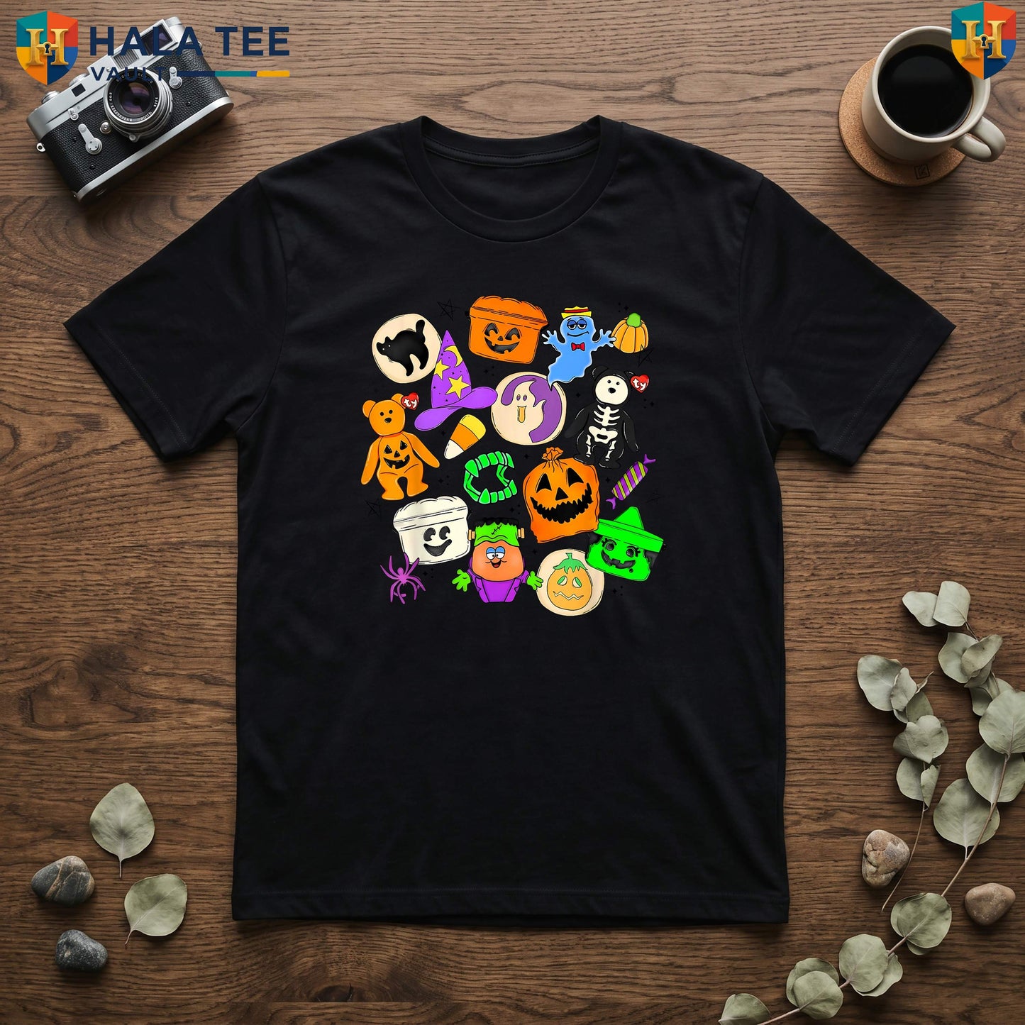 Vintage 90s Ghost Halloween Tee Cute Funny Boo Collage Doodles Graphic Top