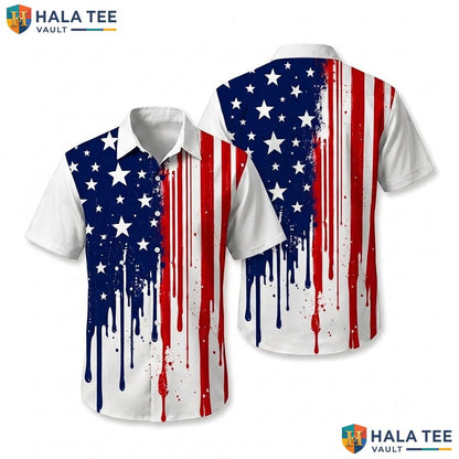 Vintage American Flag Hawaiian Shirt Multicoloured Casual Summer Apparel
