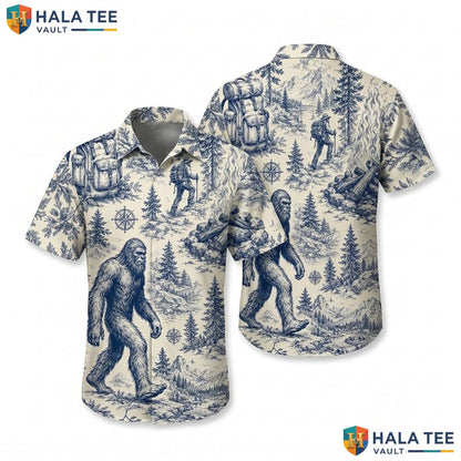 Vintage Bigfoot Adventure Hawaiian Shirt Tropical Surf Outdoor Mens Wear