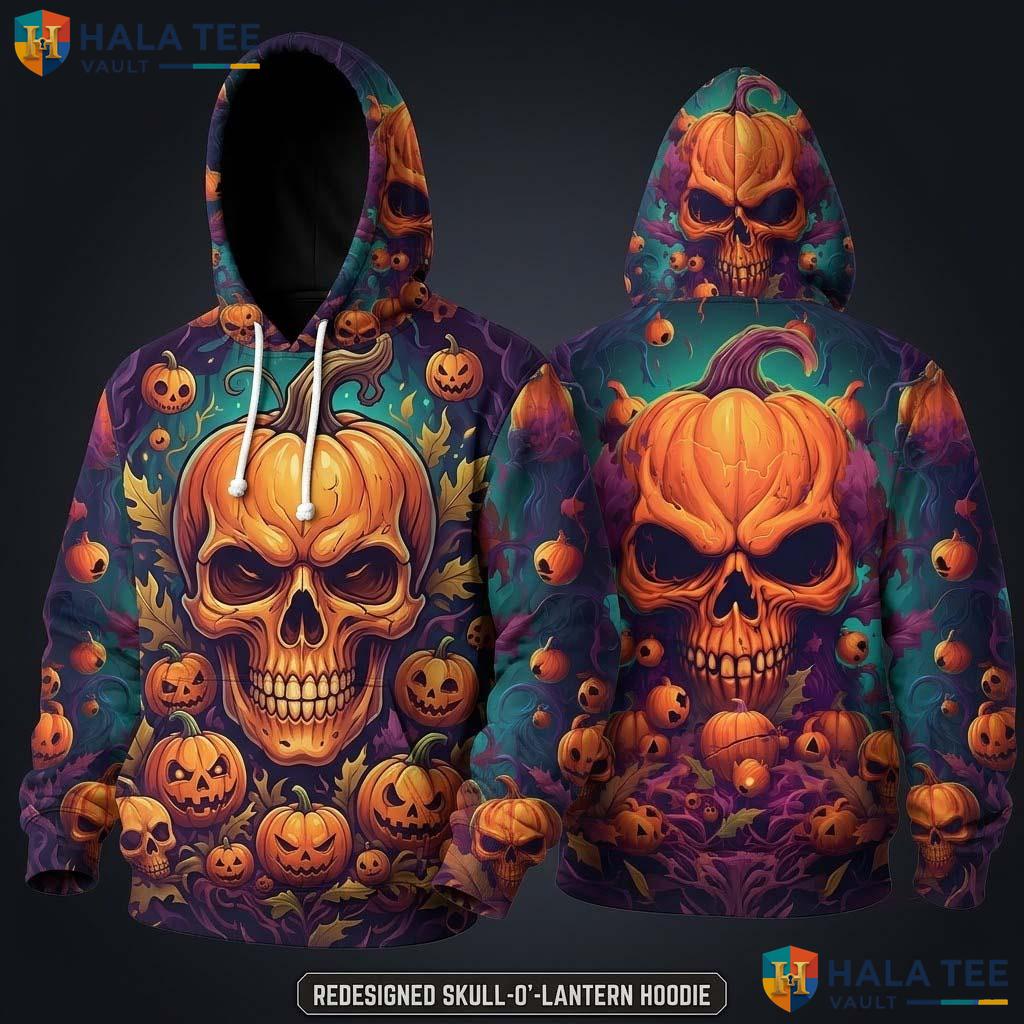 Vintage Colorful Skull Pumpkin 3D Hoodie Spooky Graphic Halloween Top