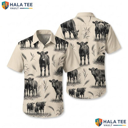 Vintage Cow Rustic Hawaiian Shirt Short Sleeve Button Down Summer Outing
