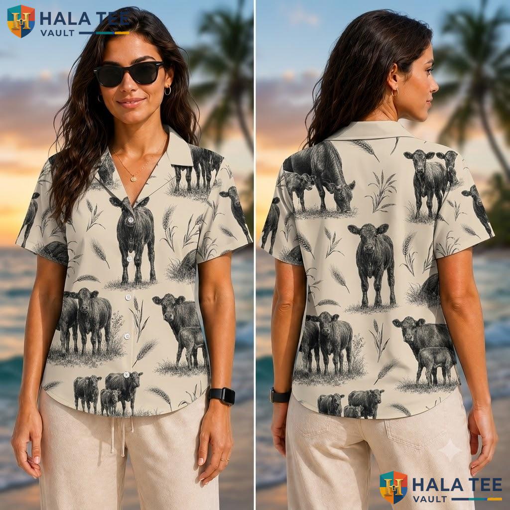 Vintage Cow Rustic Hawaiian Shirt Short Sleeve Button Down Summer Outing Adult