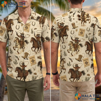 Vintage Cowboy Print Hawaiian Shirt Funny Rustic Summer Casual Button Down Adult