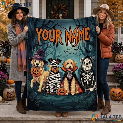 Vintage Dog Halloween Blanket Custom Name Cozy Kids Teen Spooky Throw