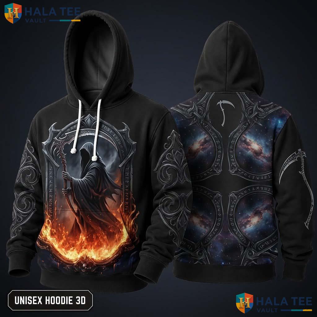 Vintage Flame Grim Reaper 3D Hoodie Gothic Graphic Casual Streetwear