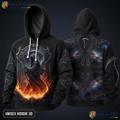Vintage Flame Grim Reaper 3D Hoodie Gothic Graphic Casual Streetwear