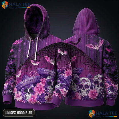 Vintage Floral Bat Skull 3D Hoodie Flower Graphic Unisex Sweatshirt