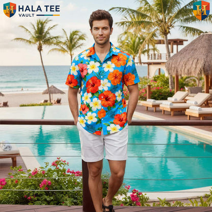 Vintage Floral Palm Aloha T-Shirt Mens Summer Beach Festival Camp Button Down
