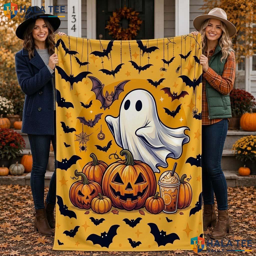 Vintage Ghost Halloween Blanket Custom Name Cozy Kids Pumpkin Throw
