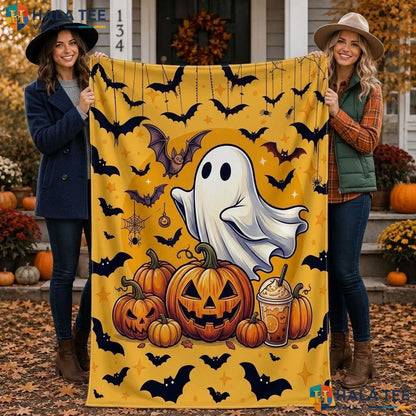 Vintage Ghost Halloween Blanket Custom Name Cozy Kids Pumpkin Throw
