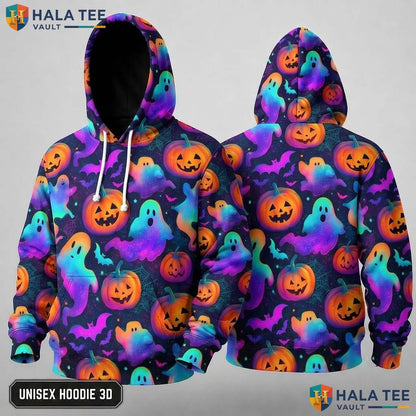 Vintage Ghost Pumpkin Bat 3D Hoodie Cute Spooky Graphic Halloween Top