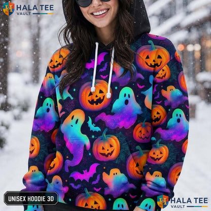 Vintage Ghost Pumpkin Bat 3D Printed Hoodie Cute Spooky Graphic Halloween Top