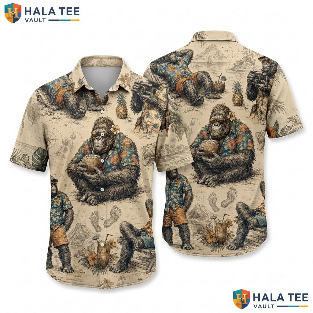 Vintage Gorilla Tropical Hawaiian Shirt Funny Summer Button Down Apparel