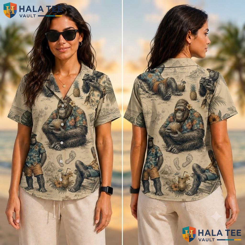 Vintage Gorilla Tropical Hawaiian Shirt Funny Summer Button Down Apparel Adult