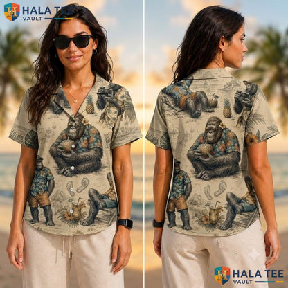 Vintage Gorilla Tropical Hawaiian Shirt Funny Summer Button Down Apparel Adult
