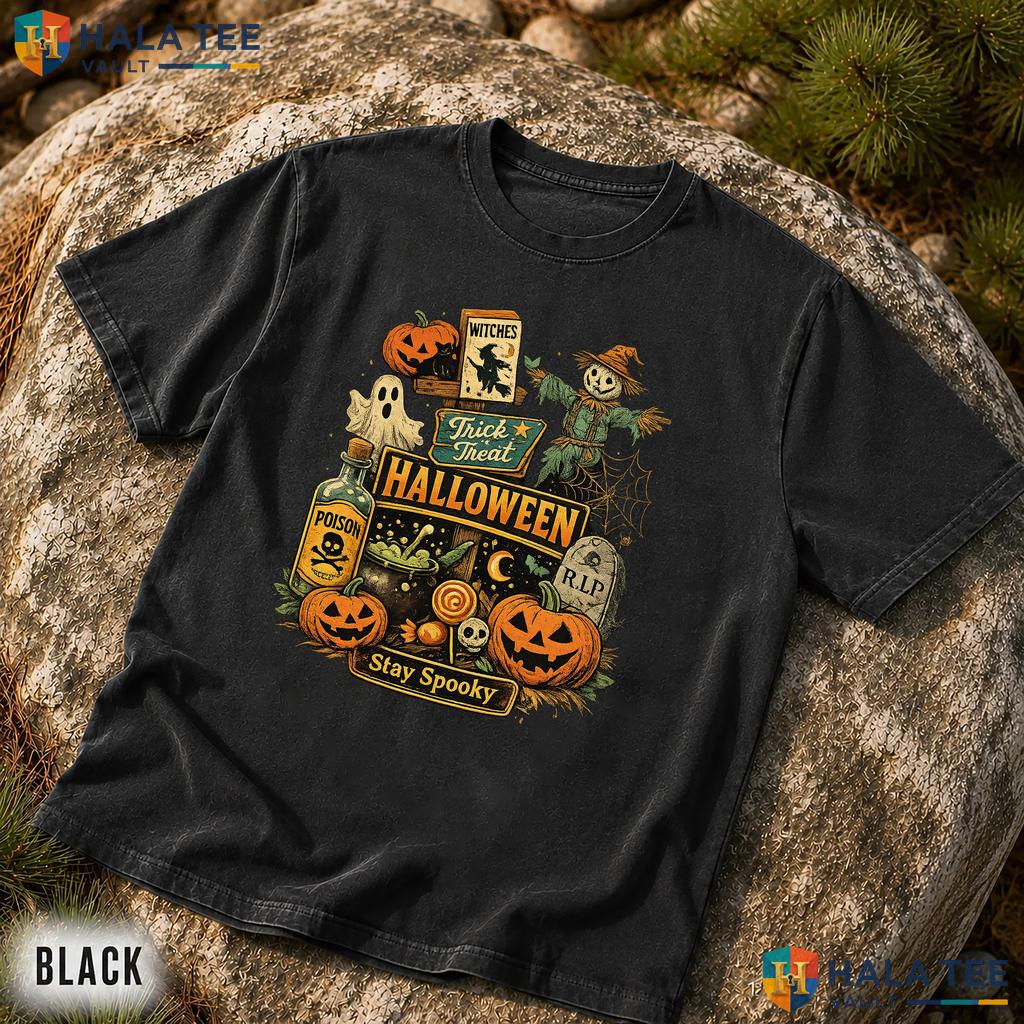 Vintage Halloween Crop Comfort Colors T Shirt Pumpkin Ghost Scarecrow Top