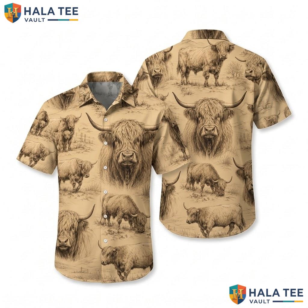 Vintage Highland Cow Aloha Shirt Mens Short Sleeve Summer Beach Party Top