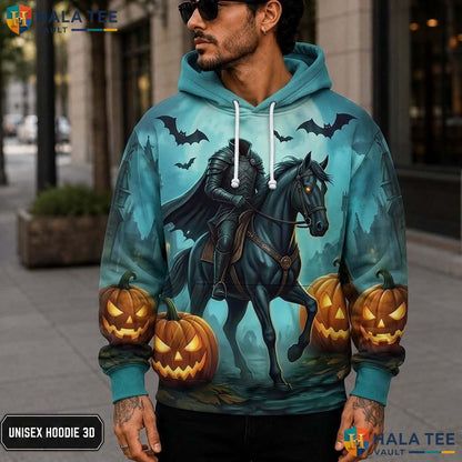 Vintage Horseman Pumpkin 3D Printed Hoodie Spooky Rider Graphic Halloween Top