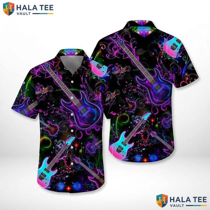 Vintage Music Fan Hawaiian Shirt Electric Guitar Casual Party Button Down